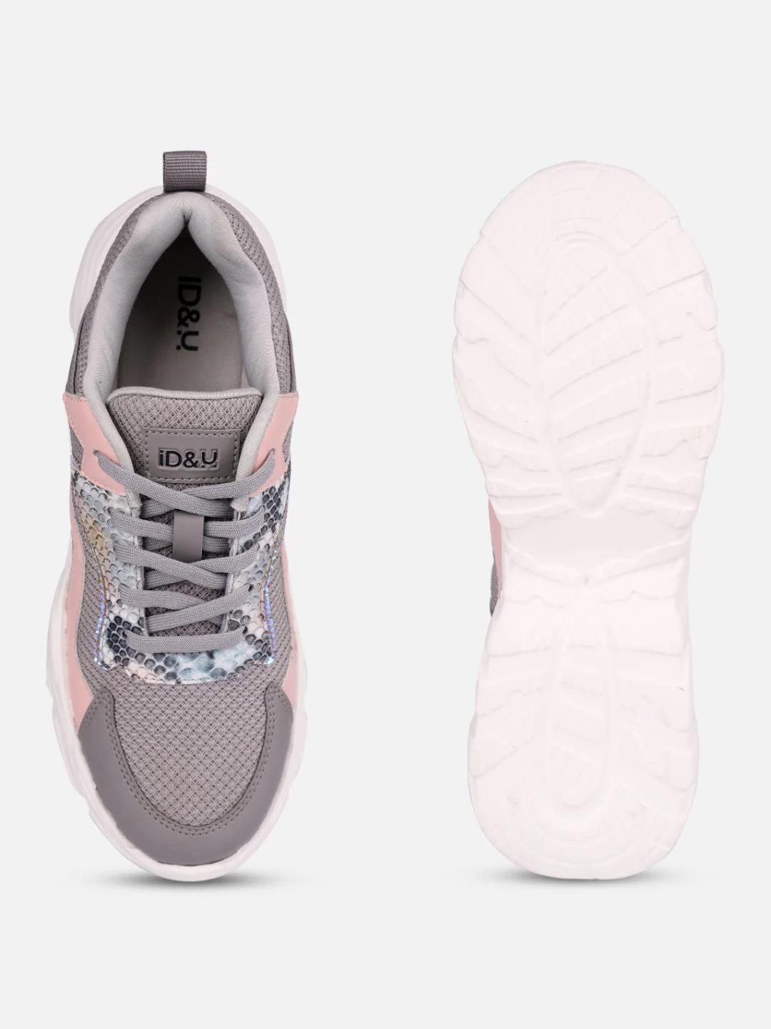 Women's Grey/Pink All Seasons Wearing Sneakers (IU1003) - Image 4